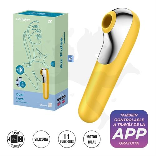 Dual Love Yellow succionador y vibrador con control inalambrico bluetooth